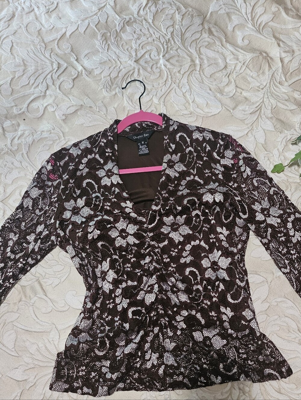Vintage 90s Whimsigoth Chapter Dark Brown Floral Lace Blouse